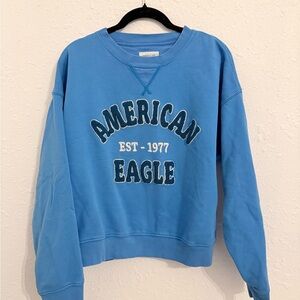 American Eagle Outfitters Graphic Blue Crew Neck Sweater